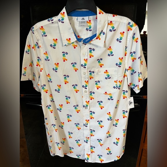 Mickey Mouse Rainbow/Pride Button Down Short Sleeve Shirt - Disney Parks - Picture 1 of 6
